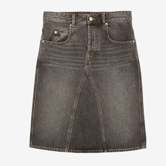 Isabel Marant Fiali Knee Length Denim Midi Skirt FR 34 / US 2 Grey MSRP $285 - Picture 2 of 12